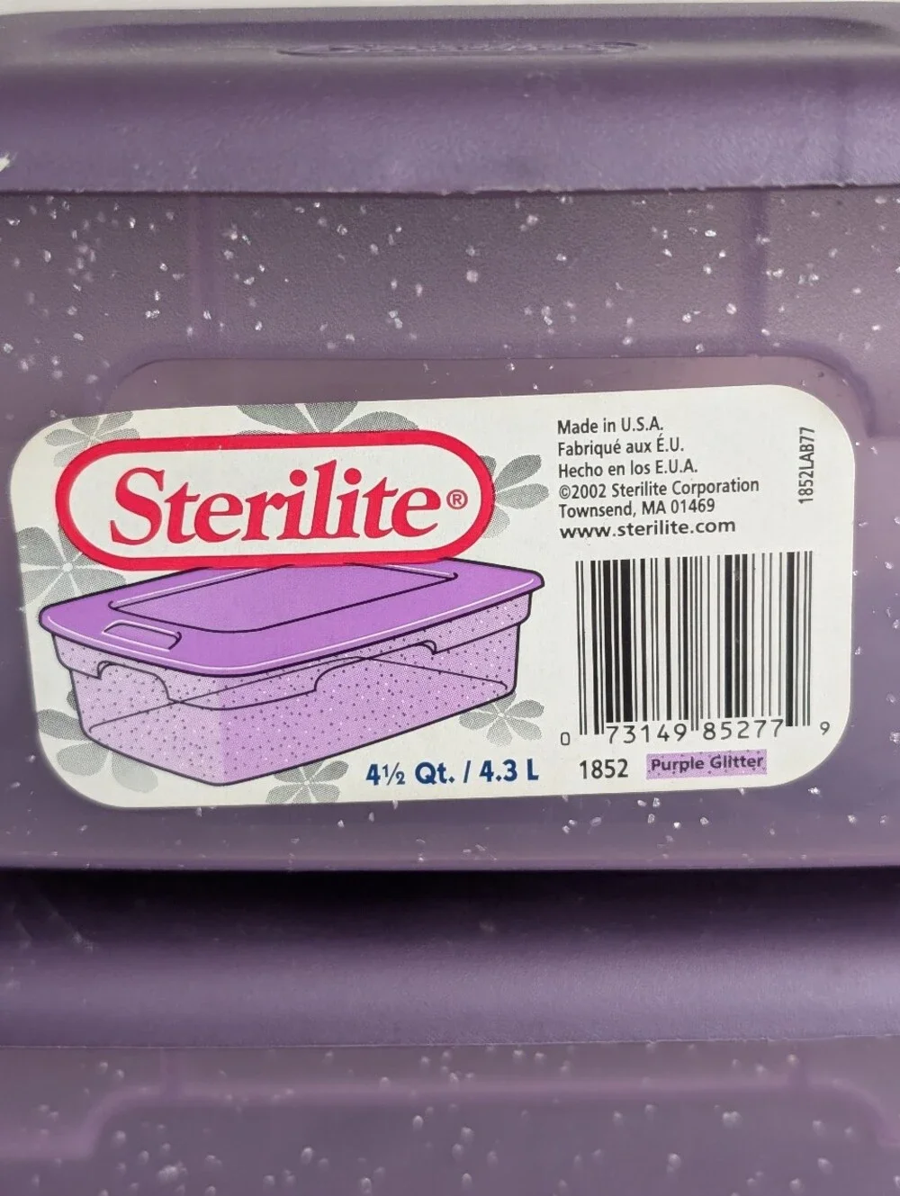 2002 Sterilite Storage Containers x2 4.5 qt 1852 purple glitter Y2K Vintage RARE